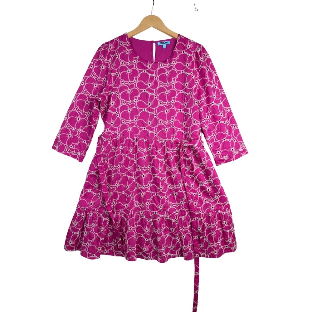 Draper James Floral Embroidered Half Sleeve Mini Dress size Large Pink/White